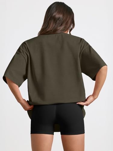 Trendy Queen Womens Oversized T-Shirts Short Sleeve Crew Neck Summer Tops - color: Armygreen, size: Small