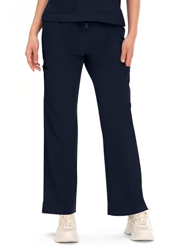 COZYFIT Scrubs for Women - V Neck Top & Cargo Straight Pants 12 Pockets - color: Navy Blue, size: Medium