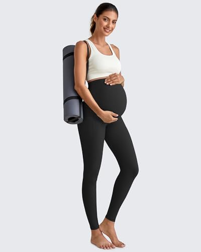 G4Free BareFeel Maternity Leggings with Pockets Over The Belly Stretchy Workout Yoga Pregnancy Pants - color: Black, size: Medium