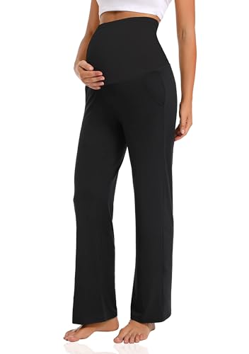 V VOCNI Maternity Pants Wide Leg Work Dress Pregnancy Trousers - color: Black, size: X-Large