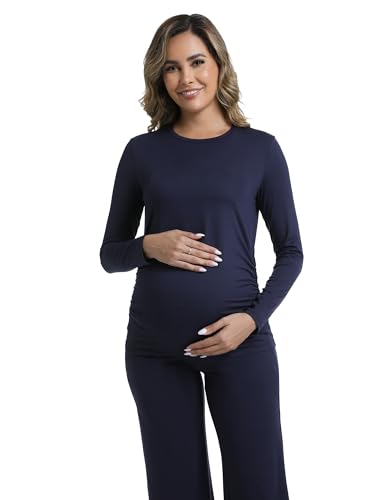 Womens Maternity Pajamas 2 Piece Set Sleepwear - color: Navy Blue, size: Large