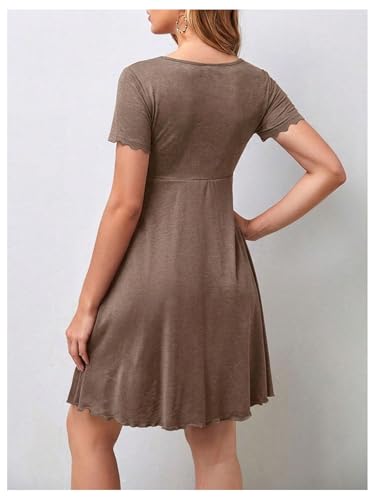 OYOANGLE Women's Maternity Tie Front V Neck Short Dresses - color: Khaki, size: X-Small