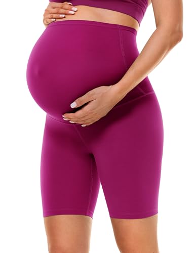 BAYDI Clouduxi Maternity Biker Shorts Over the Belly 6" - color: Magenta, size: Medium