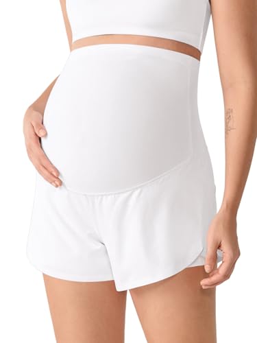 MOMANDA Athletic Maternity Dolphin Shorts 3" - color: White, size: XX-Large