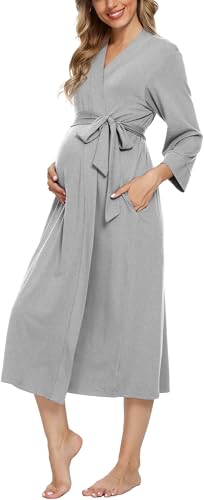 Xpenyo Women's Maternity Sleepwear,Labor/Delivery/Nursing/Hospital Nightgown Kimono Robes Long Pregnancy Loungewear - color: Heather Gray, size: Small