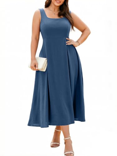 RWJ Women's Plus Size Dresses Summer Sleeveless Beach Wedding Guest Dress - color: Dusty Blue, size: X-Large Plus