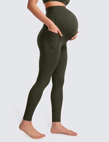 CRZ YOGA Maternity Leggings Pockets 28" - color: Olive Green, size: X-Small