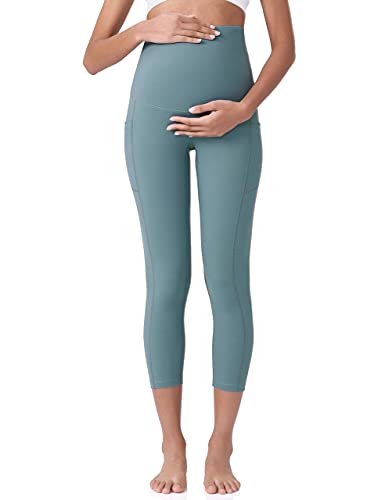 POSHDIVAH Maternity Capri Leggings with Pockets Pregnancy Workout Pants - color: Blue, size: X-Small