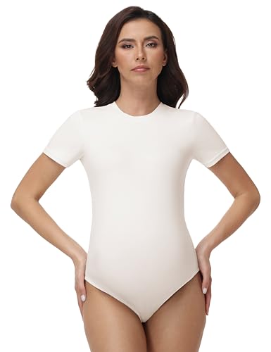 V VOCNI Maternity Bodysuit Short Sleeve Stretchy Basic Pregnancy T Shirt - color: Apricot, size: Medium