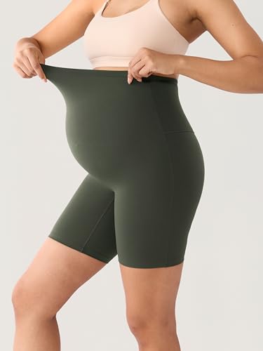 MOMANDA Seamless Maternity Biker Shorts 6" - color: Aspen Olive, size: XX-Large