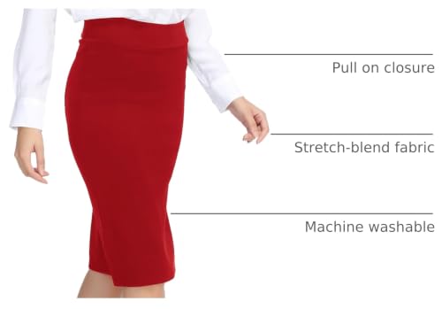 Urban CoCo Women's Elastic Waist Stretch Bodycon Midi Pencil Skirt - color: Red, size: Medium