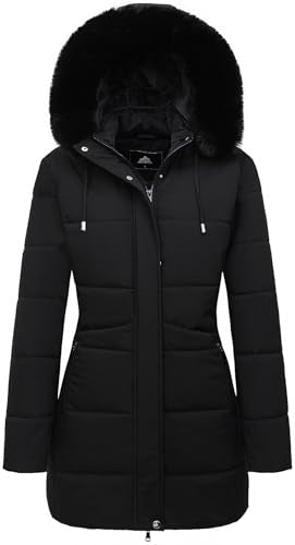MOERDENG Women's Warm Winter Puffer Coat Waterproof Long Down Jacket - color: Black, size: X-Large