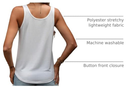 SweatyRocks Women's Scoop Neck Button Up Tank Top Casual - color: White, size: Large