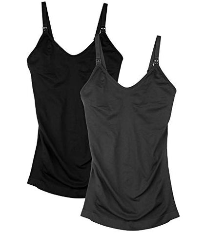 Womens Maternity Nursing Tank Cami for Breastfeeding with Adjustable Straps - color: Black/Grey, size: Large