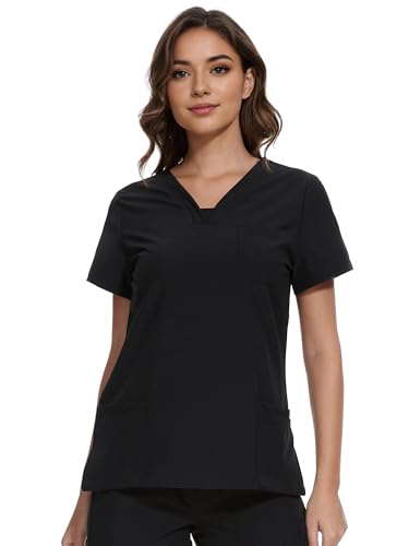 Scrubs for Women - V-Neck Women Scrub Tops - color: Black, size: Medium