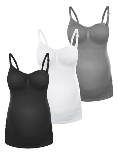 HOFISH Multi‑Pack Maternity Nursing Tank Tops with Clip‑Down Shelf Bra - color: Gray/Black/White, size: Medium