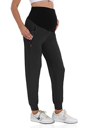 V VOCNI Maternity Joggers Quick-Dry Pregnancy Scrub Pants - color: 01-black, size: Medium