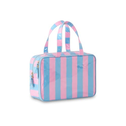 Toiletry Bag for Women, Pink and Blue Stripe - color: Pink-Blue