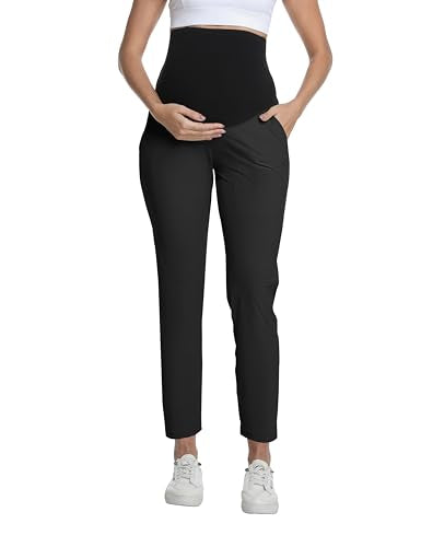 Foucome Womens Maternity Pants Over Belly Pregnancy Golf Pants - color: Black, size: Large
