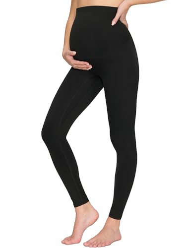 Maternity Leggings Over The Belly - Pregnancy Yoga Pants Soft Workout Leggings - color: Black, size: Small