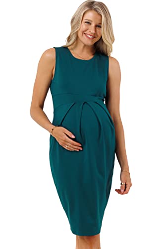Womens Front Pleat Knee Length Midi Maternity Dress - color: Teal, size: Medium