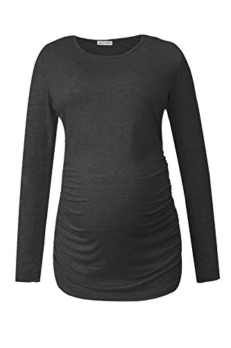 Smallshow Women's Maternity Shirts Long Sleeve Pregnancy Clothes Tops 3-Pack - color: Black-deep Grey-white Stripe(3 Packs), size: Medium