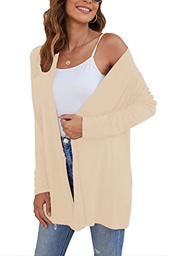 Ladlop Women's Lightweight Open Front Cardigans Long Sleeve Casual Soft Drape Fall Cardigan - color: Beige, size: X-Large