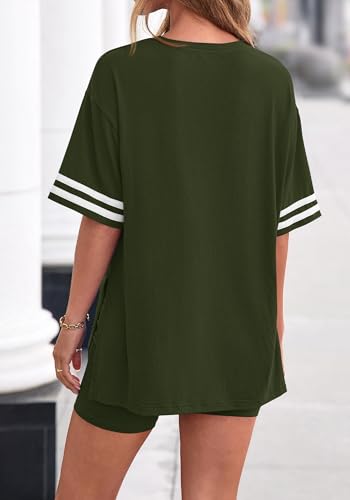 KIRUNDO 2 Piece Sets for Women Summer Lounge Set - color: Army Green, size: Medium