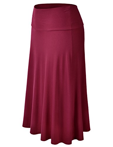 EIMIN Women's Solid Flared Lightweight Elastic Waist Classic Midi Skirt (S-3XL) - color: Est001_burgundy, size: XX-Large