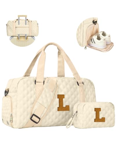16 Year Old Girl Birthday Gifts, Duffel Overnight Bags with Makeup Pouch - color: off whtie, style: L