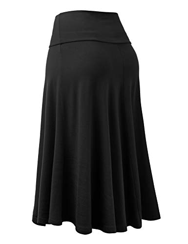 Lock and Love Women's Solid Ombre Lightweight Flare Midi Pull On Closure Skirt S-XXXL Plus Size - color: Wb1105_black, size: Medium