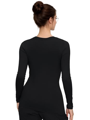 3 Pack Underscrub Long Sleeve Women High Crew Neck, Scrub Undershirt - color: Black, size: XX-Small