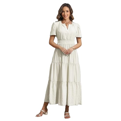 Rainday Maxi Dresses for Women Short Sleeves Casual Dress with Pockets - color: Z3918wh, size: Small