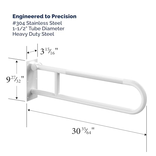 Swing Up Grab Bar, 500 lb, 30 in, White, Knurled Grip - color: White with Knurled Grip