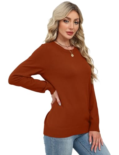 WIHOLL Sweaters for Women Lightweight Fall Tops Pullover Long Sleeve Shirts - color: Caramel, size: Large