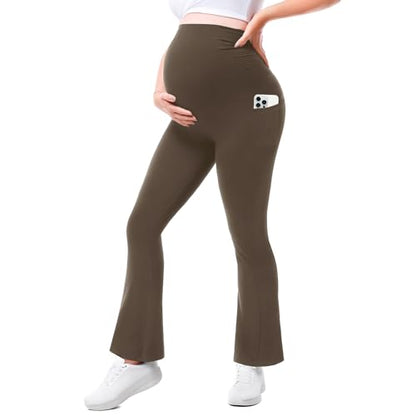 Walifrey Maternity Flared Leggings Yoga Pants - color: Khaki, size: Large