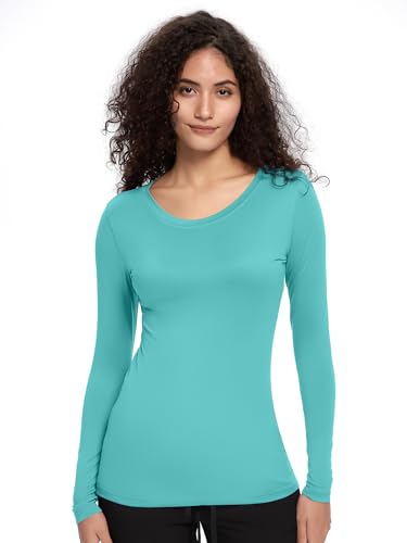 COZYFIT Underscrub Long Sleeve Women, Scrubs Undershirts, Crew Neck - color: Aqua Blue, size: Medium