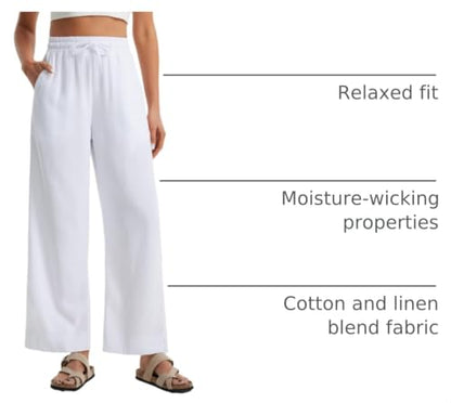 Libin Women's Wide Leg Cotton Linen Pants - color: 02-white, size: Large