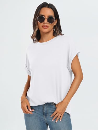 AUTOMET Women's Oversized Short Sleeve T Shirts Summer Tops - color: White, size: Medium