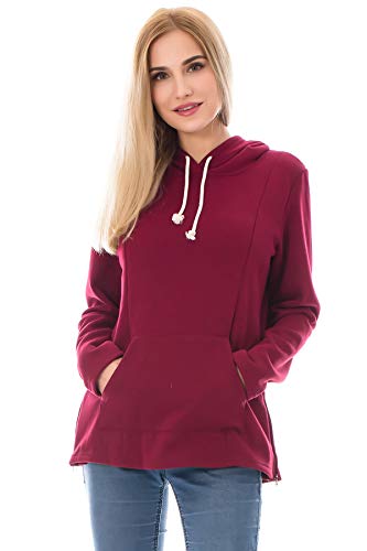 Bearsland Women's Maternity Sweater Clothes Nursing Sweatshirt Breastfeeding Hoodie with Pockets - color: Deepred, size: Small