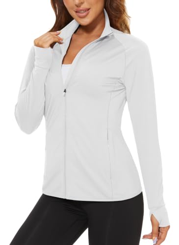 TACVASEN Women's Lightweight Athletic Jacket UPF 50+ Long Sleeve Sun Shirt - color: 03 White, size: Medium