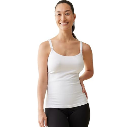 Ingrid & Isabel Nursing & Shaping Cami – Seamless Maternity Tank Top with Adjustable Straps & Easy Breastfeeding Access - color: White, size: Medium