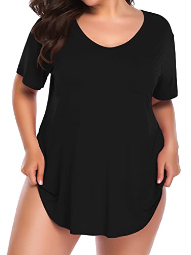 BELAROI Women Plus Size Tops V-Neck Tunics Shirts - color: Black, size: 1X