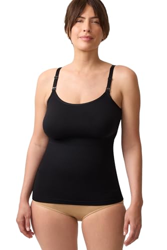 Ingrid & Isabel Nursing & Shaping Cami – Seamless Maternity Tank Top with Adjustable Straps & Easy Breastfeeding Access - color: Black, size: X-Large