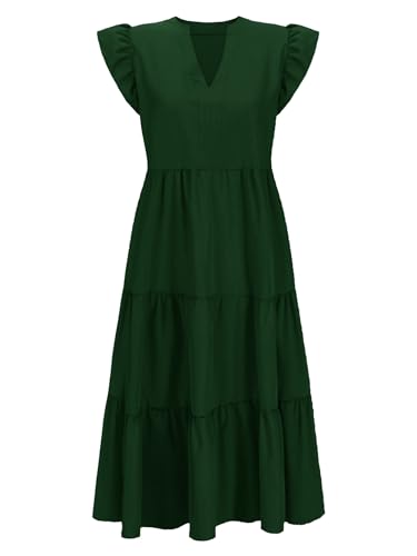 CzzzyL Womens Nursing Midi Dress Breastfeeding Sleeveless Tiered Pockets - color: Dreepgreen, size: Medium