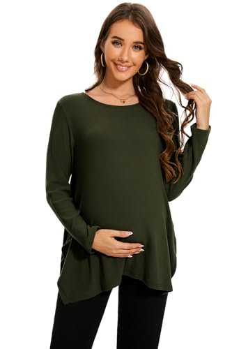 Smallshow Women's Side Split Maternity Shirts Long Sleeve - color: Army Green, size: XX-Large