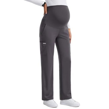 Women's Maternity Scrub Pants with 6 Pockets & 4-Way Stretch - color: Grey, size: Medium