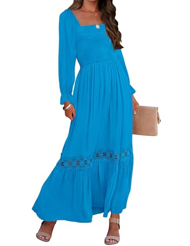 ZESICA Women's 2026 Boho Long Sleeve Fall Maxi Dress - color: Cobalt, size: Small