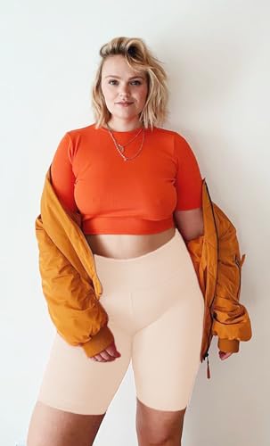 we fleece 8" Plus Size Biker Shorts with Pockets, High Waist - color: Nude Beige, size: 3X-Large