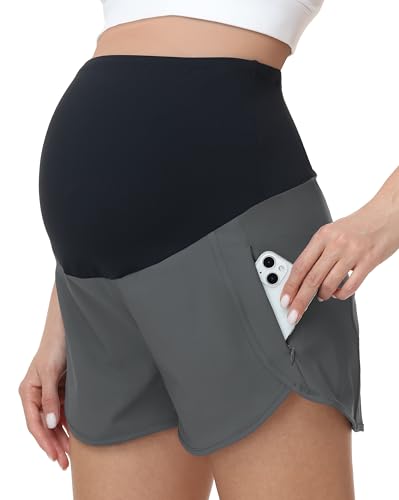 Women's Maternity Athletic Shorts - color: Grey, size: Large